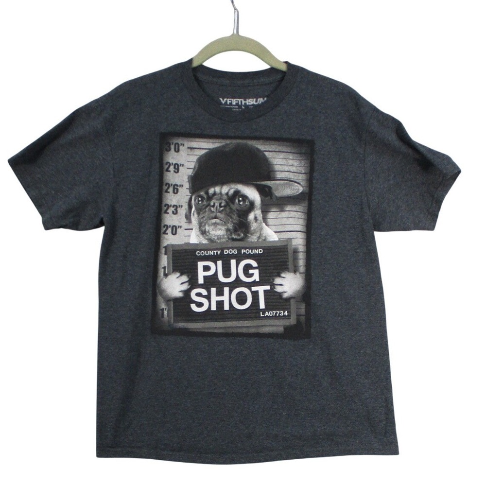 Fifth Sun Kids Boys Large Pug Shot Graphic T-Shirt Charcoal Gray Dog Novelty Tee
